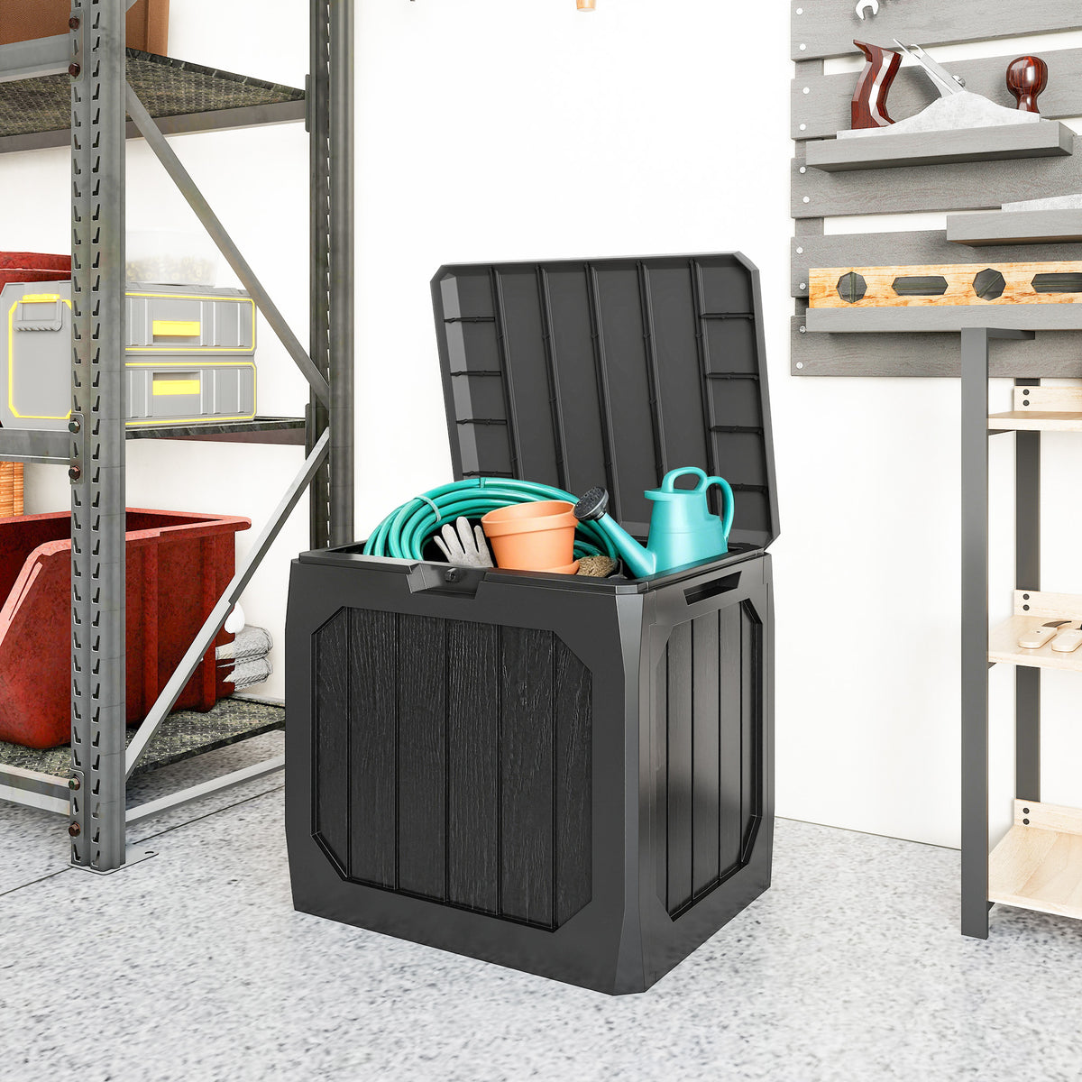 Coffre de rangement exterieur 121L, coffre de jardin avec poignées, conteneur étanche, 56 x 45 x 53 cm, noir-7