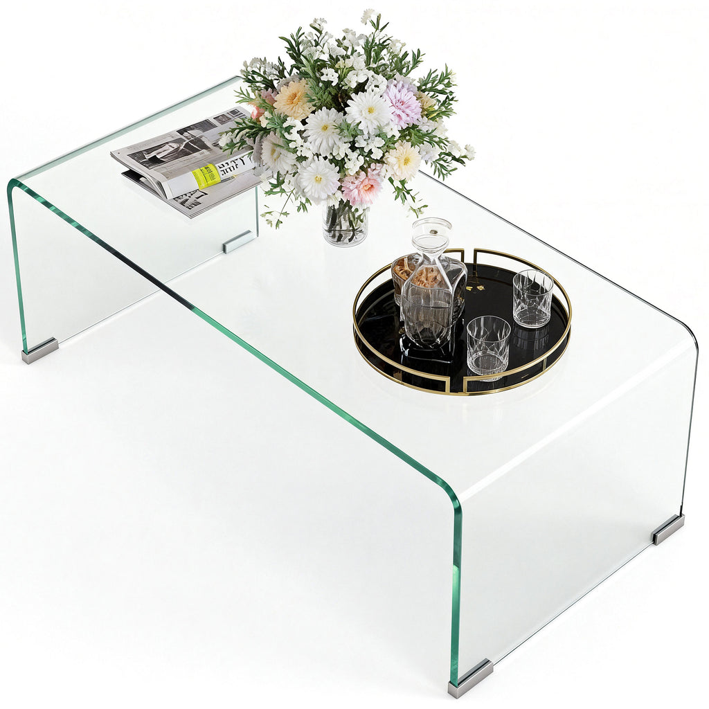 Table basse en verre table de salon rectangulaire design moderne en verre trempé avec bords arrondis sûrs transparent-0