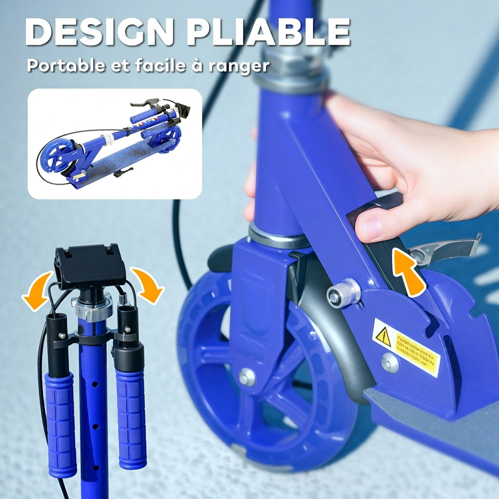 Trottinette enfants 3 à 8 ans, trottinette pliable à 2 roues LED roues lumineuses, 4 réglages en hauteur, bleu-6