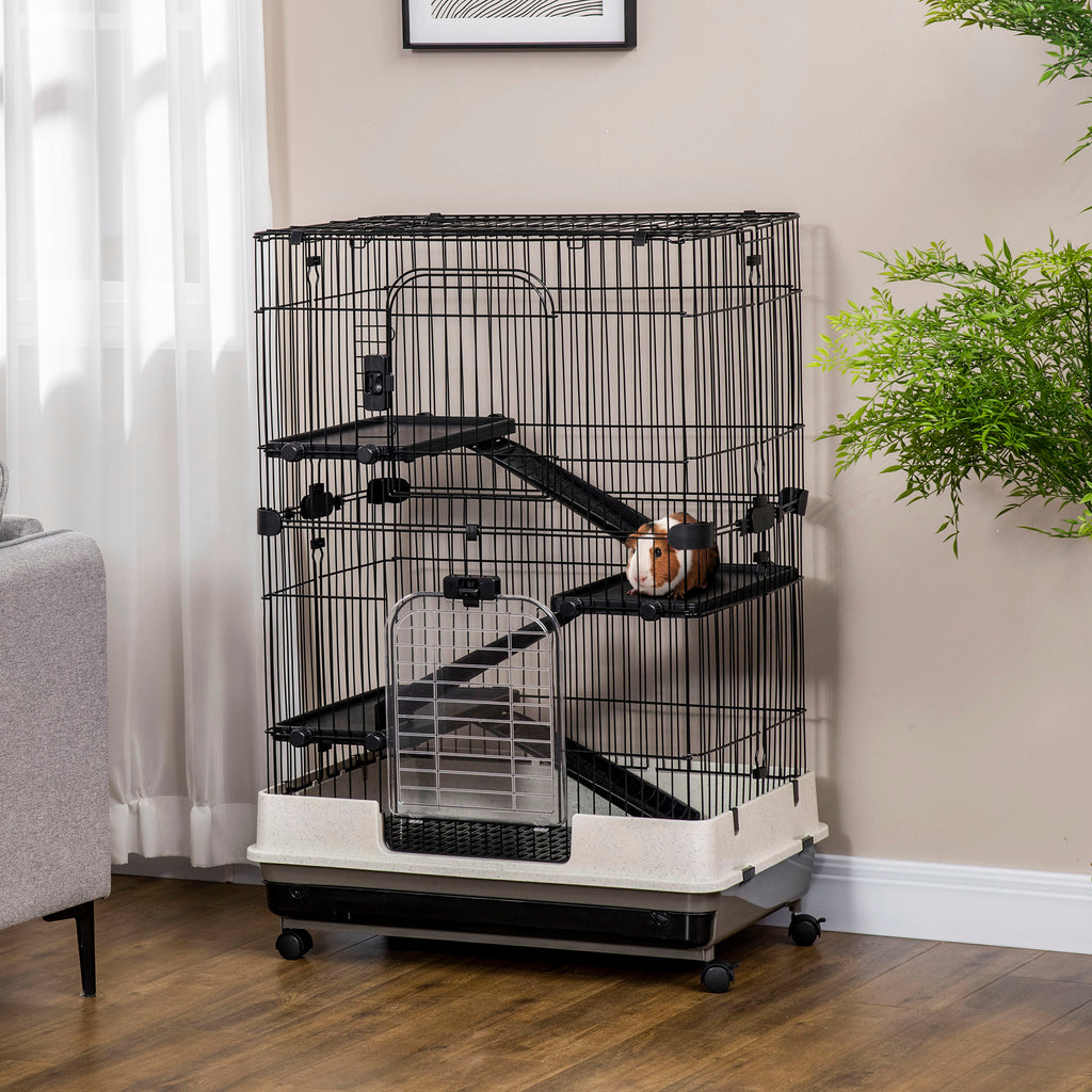 Cage pour petits animaux roulante 3 plates-formes démontables 3 rampes plateau inférieur amovible métal PP 81,2 x 52,7 x 114 cm noir-9