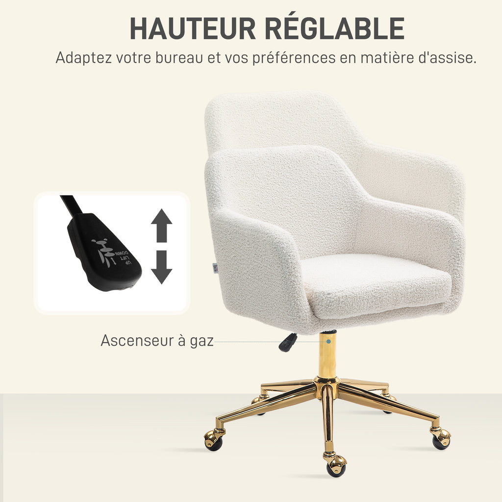 Chaise de bureau fauteuil de bureau avec roulettes hauteur réglable assise pivotante à 360° 60 x 61 x 79-88 cm crème-4