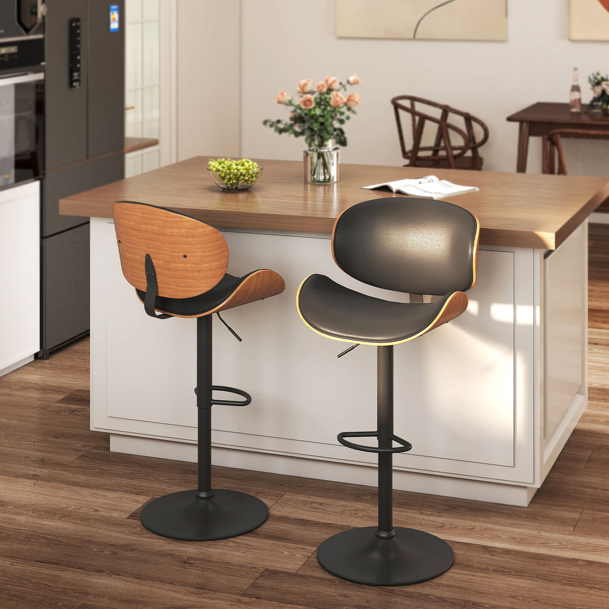 Lot de 2 chaises de bar tabouret hauteur réglable revêtement synthétique 53 x 52 x 92-112 cm noir-1