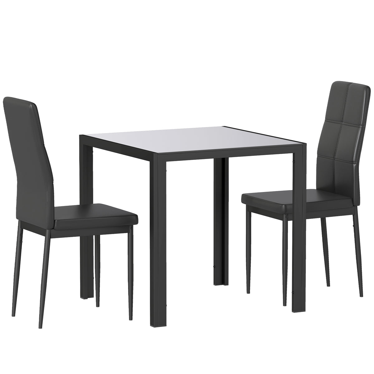 Ensemble table à manger et chaises pour 2 personnes, plateau rectangulaire en verre, pour cuisine salon maison, noir-0