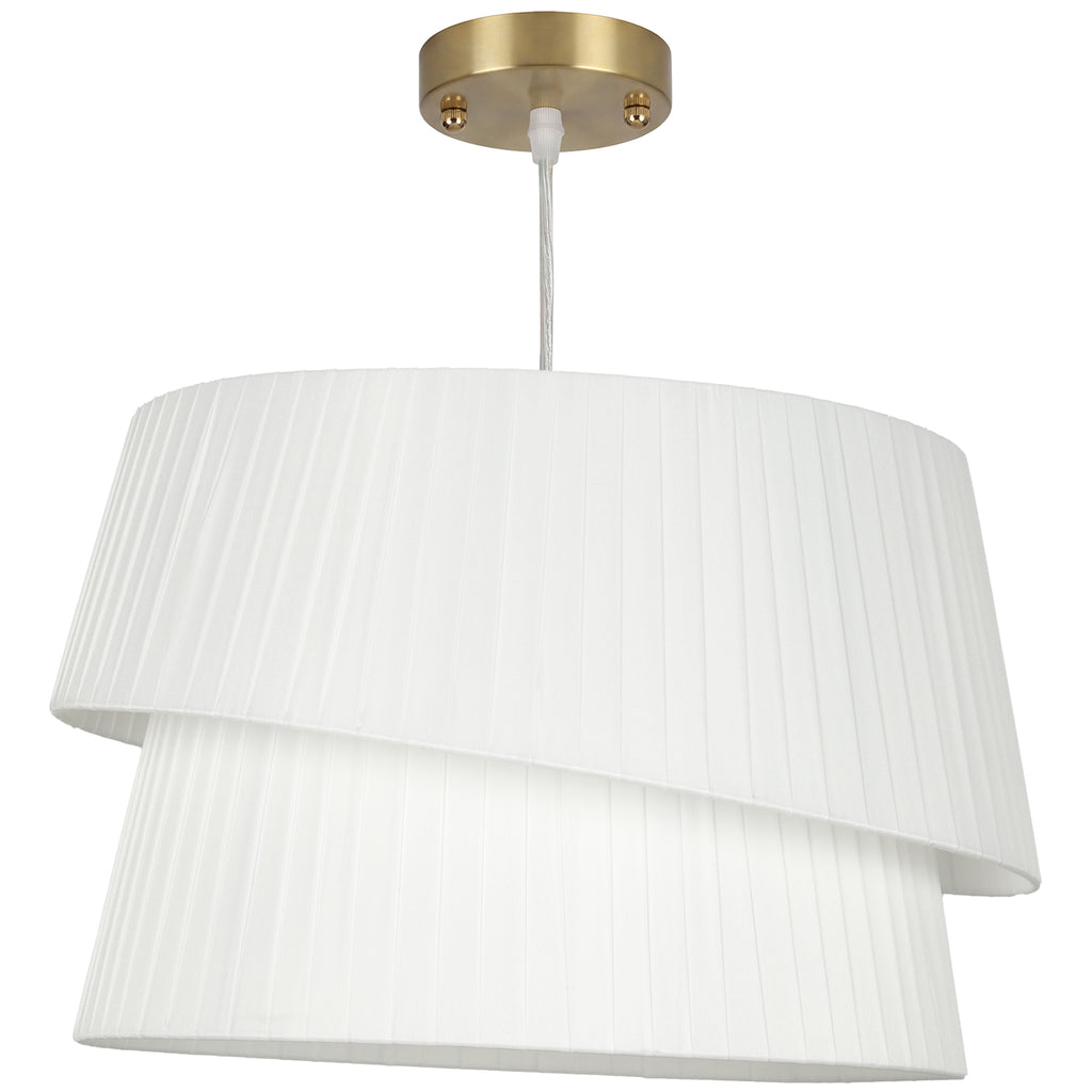 Suspension Luminaire Élégante à Double Abat-Jour, Rosace Dorée, Câble Réglable, Ampoule Non Incluse E14 40 W, Blanc-0