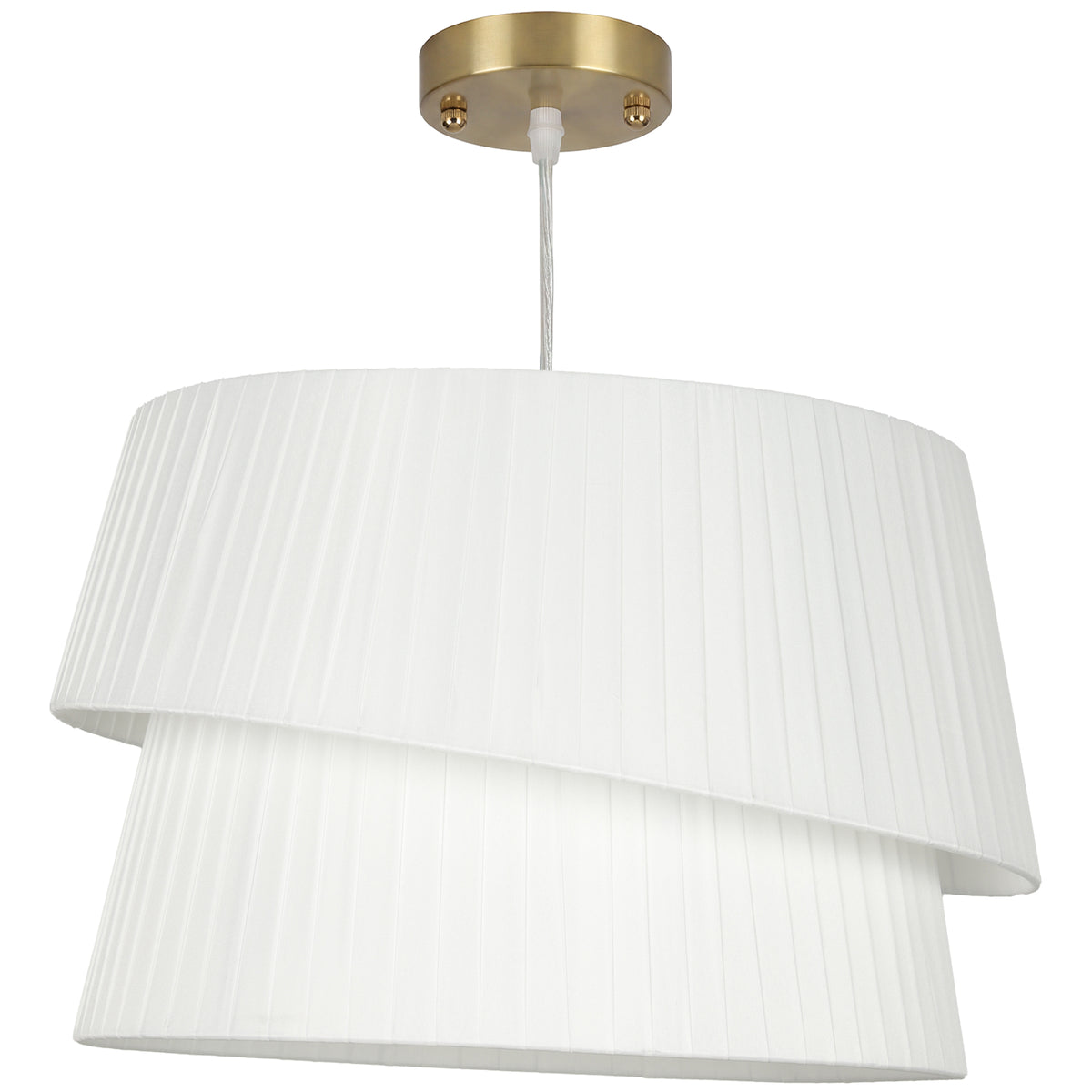Suspension Luminaire Élégante à Double Abat-Jour, Rosace Dorée, Câble Réglable, Ampoule Non Incluse E14 40 W, Blanc-0