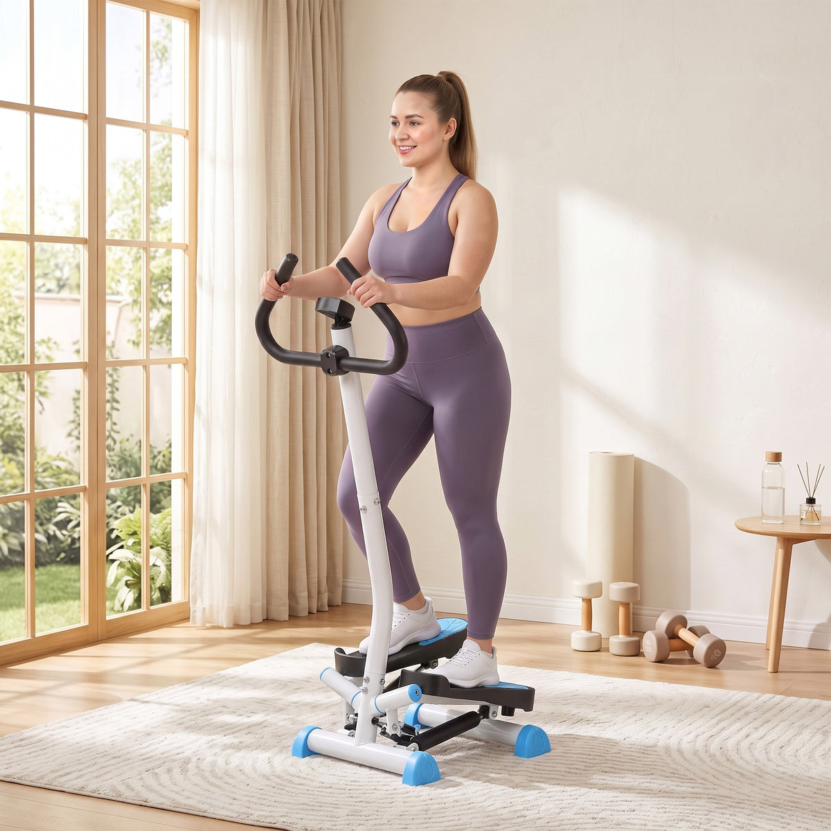 Stepper avec Guidon, Stepper Twist, Écran LCD, Résistance Réglable, Exercice Hanches, Jambes, Lombes, pour Maison, Acier, Blanc, Bleu, Noir-7