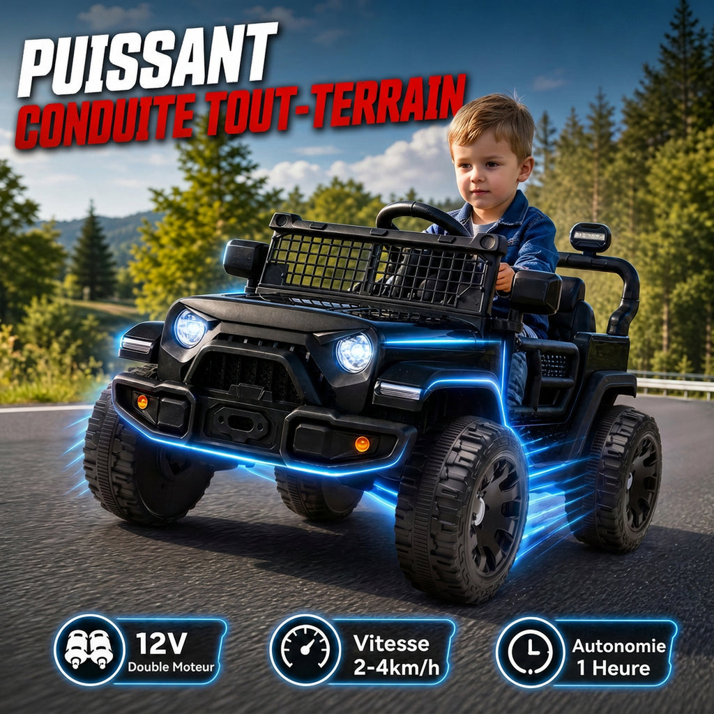 Voiture Électrique Enfants 12V, Buggy Électrique Enfants, 2-4 km/h, 2 Moteurs, Télécommande, Batterie Lithium, Noir-3