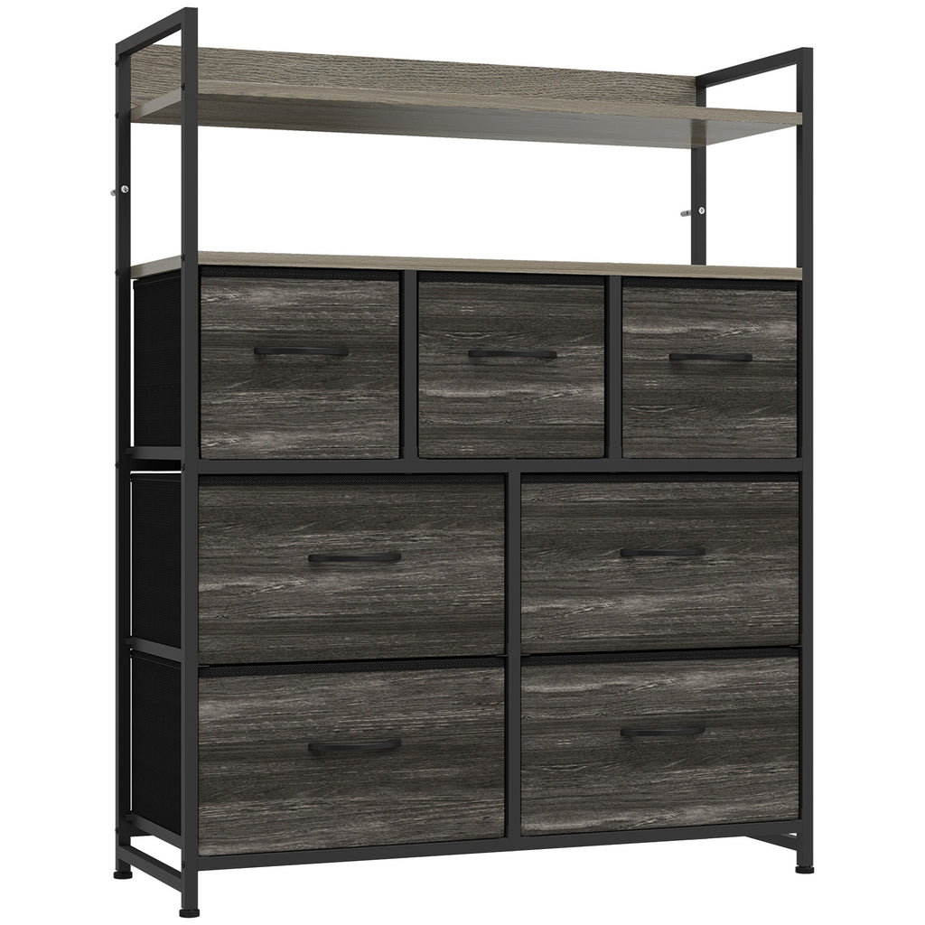 Meuble de rangement commode 7 tiroirs en tissu pliables et amovibles étagères ouvertes, gris-0