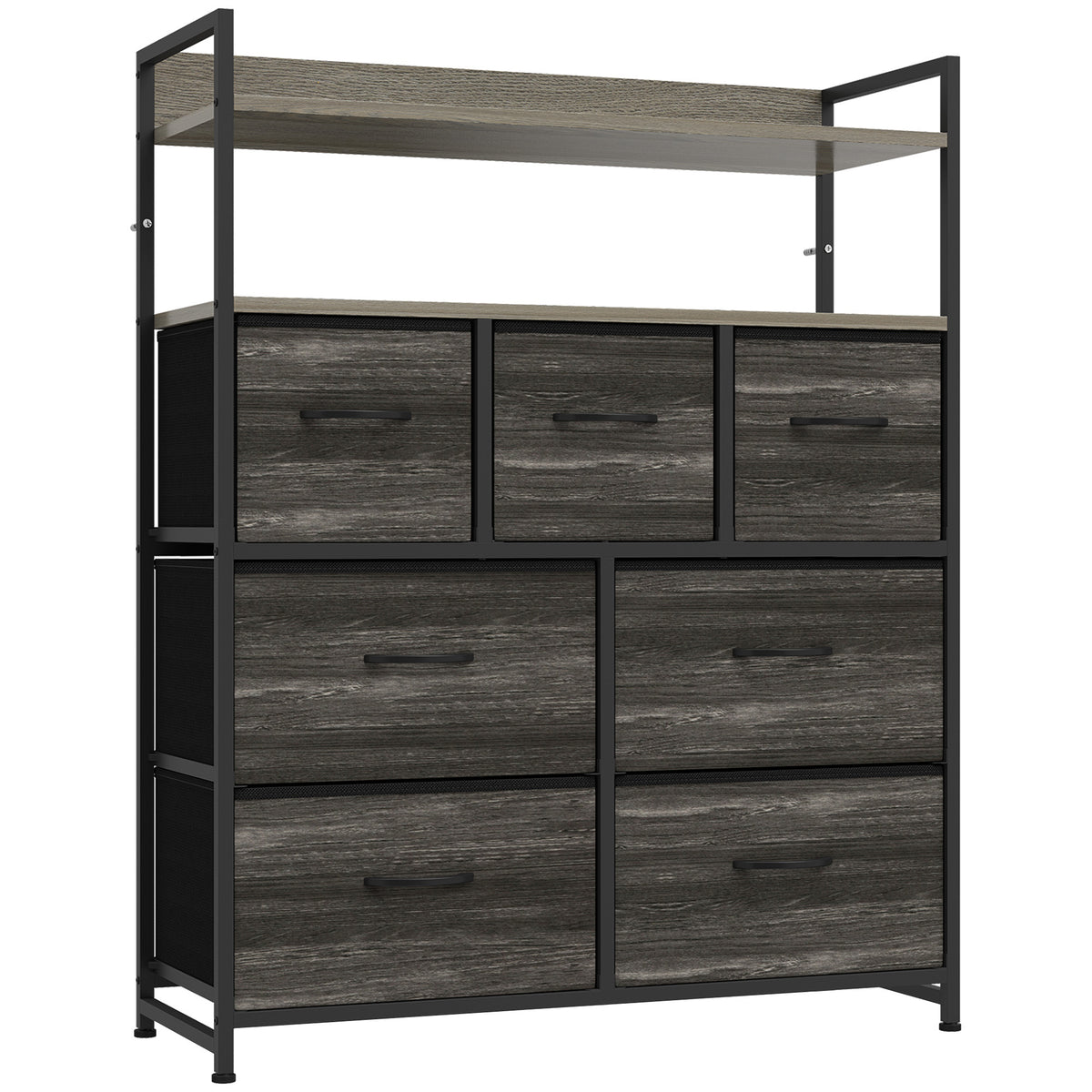 Meuble de rangement commode 7 tiroirs en tissu pliables et amovibles étagères ouvertes, gris-0