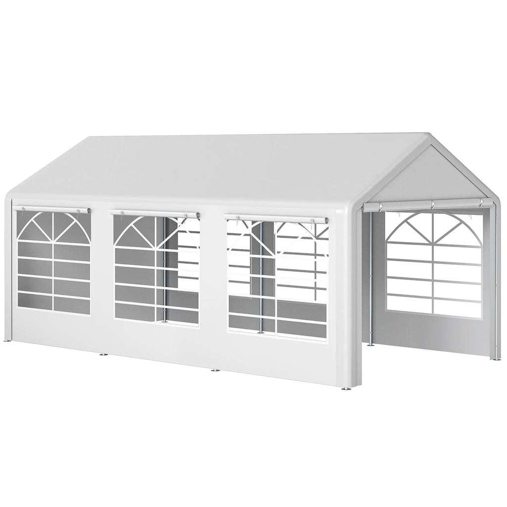 Tonnelle de jardin 3 x 6 m tente de réception avec 4 parois 3 fenêtres de chaque côté barnum pour fête mariage blanc-0