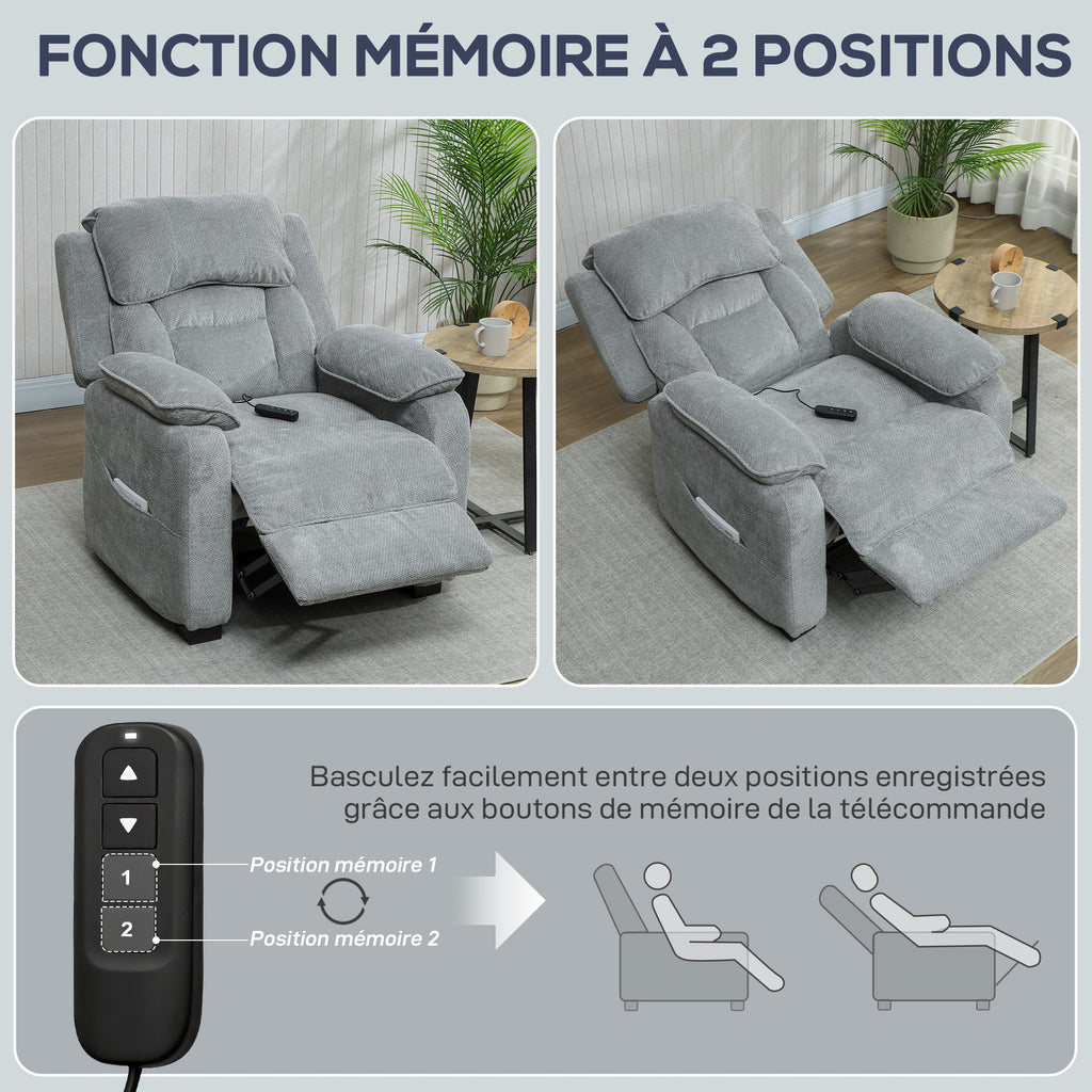 Fauteuil relax électrique fauteuil inclinable port USB repose-pieds poches latérales télécommande 86x90x103cm gris clair-9
