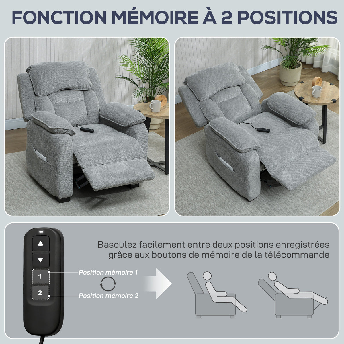 Fauteuil relax électrique fauteuil inclinable port USB repose-pieds poches latérales télécommande 86x90x103cm gris clair-9