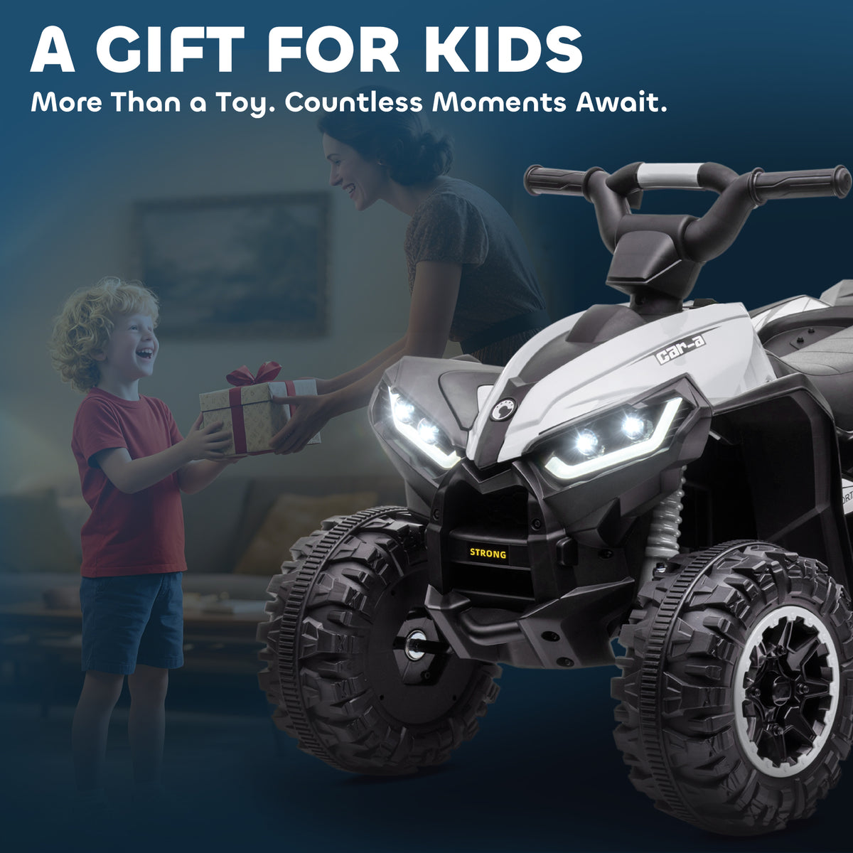 Quad buggy électrique enfant 12 V 6 Km/h max. effets lumineux selle pour enfant 3-5 ans métal PP noir blanc-7