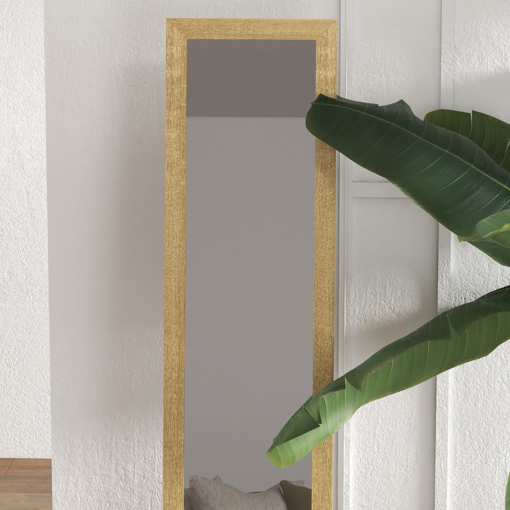 Miroir sur pied mural ou à poser rectangulaire avec cadre en bois pour salon chambre à coucher 37 x 155 cm marron clair-7
