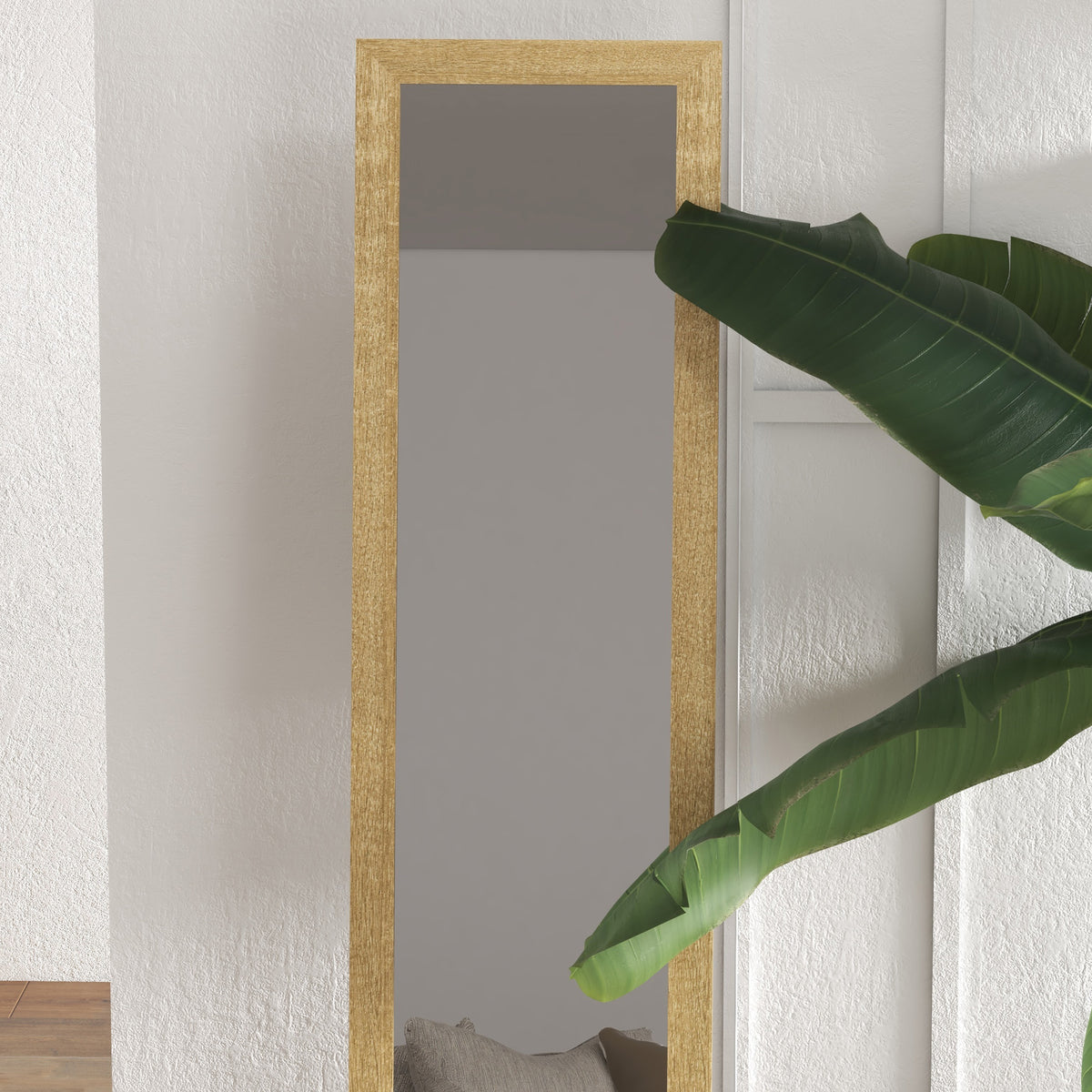 Miroir sur pied mural ou à poser rectangulaire avec cadre en bois pour salon chambre à coucher 37 x 155 cm marron clair-7