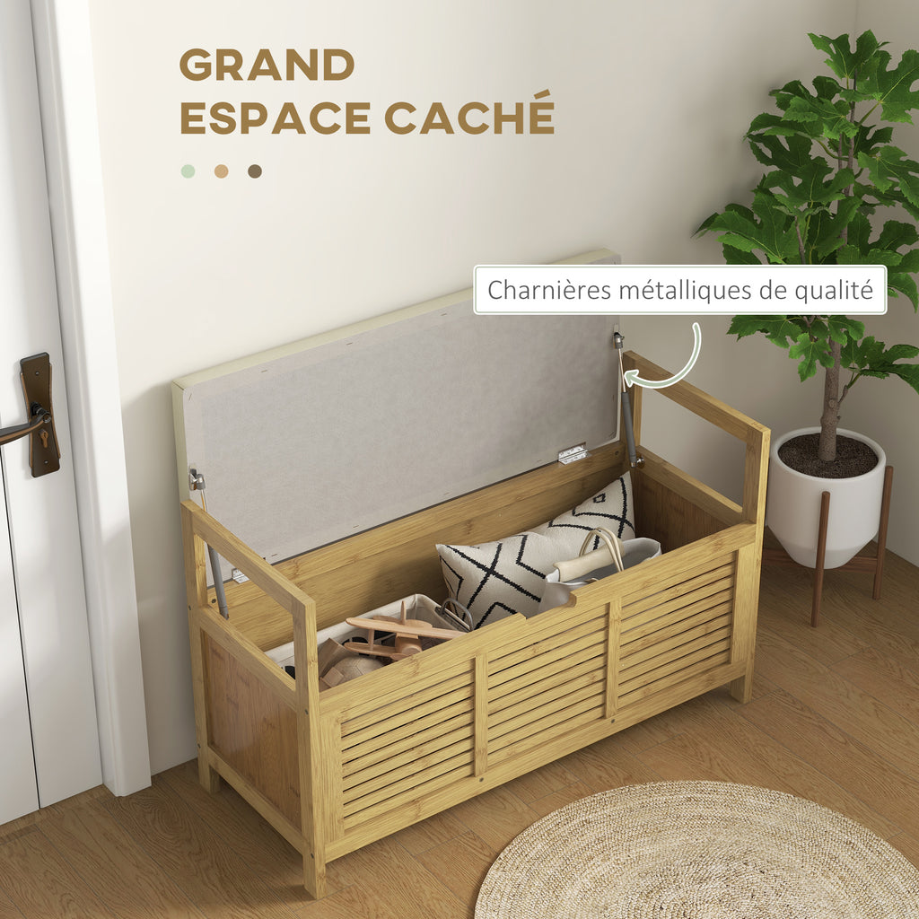 Banc de rangement avec compartiment caché sous assise pour entrée coussin et accoudoir 100 x 40 x 60 cm naturel-3