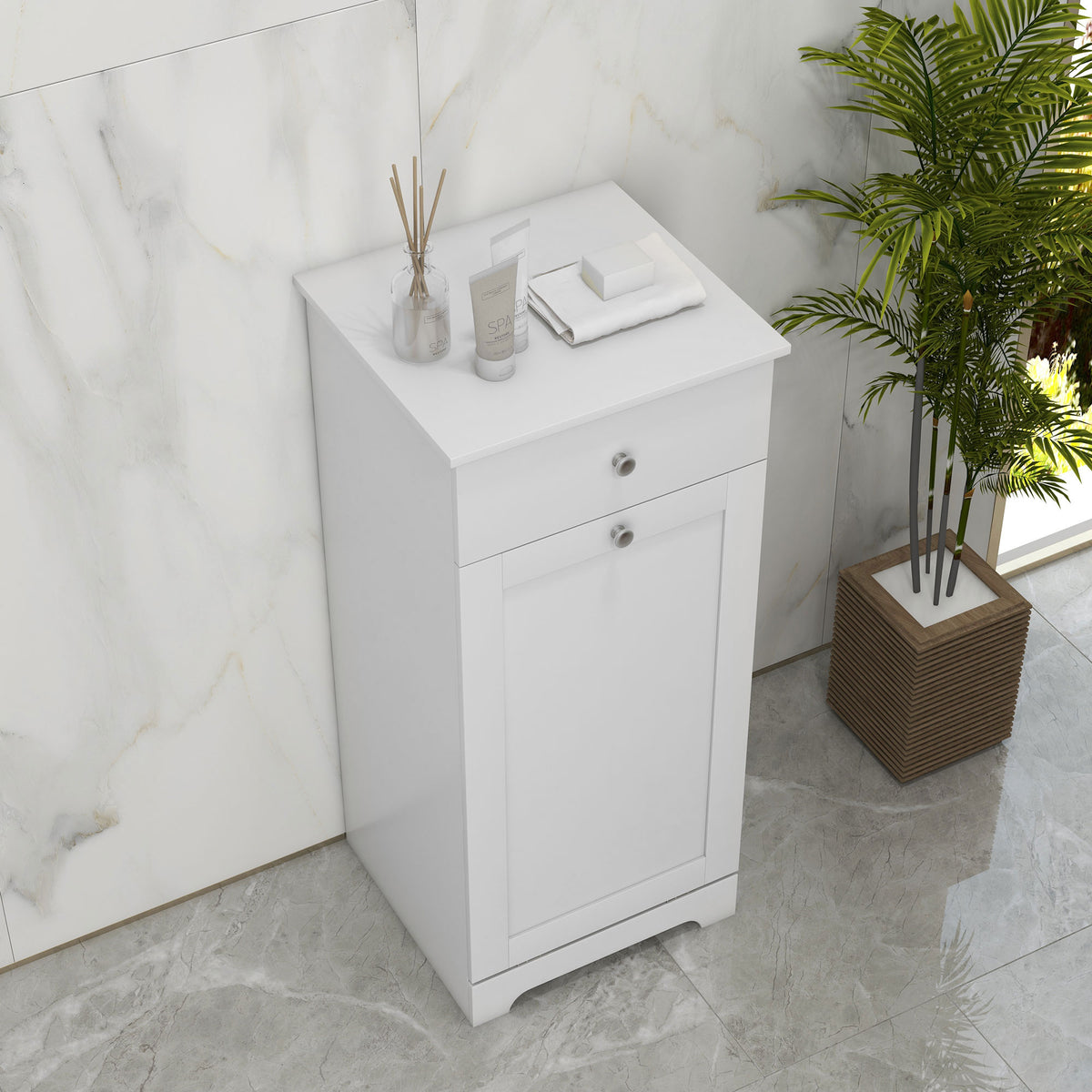 Meuble de salle de bain avec panier à linge, meuble de rangement avec tiroir - 40L x 38l x 90,5H cm - blanc-7