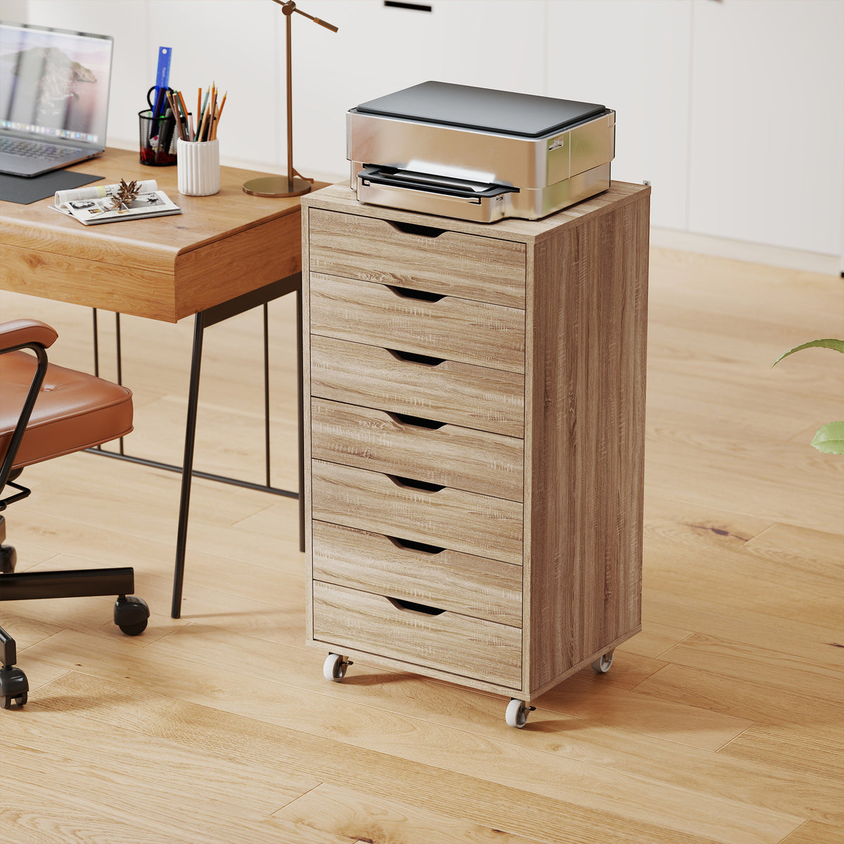 Caisson de bureau à roulette meuble rangement bureau avec 7 tiroirs organisateur pour documents, format A4 ou lettres-7