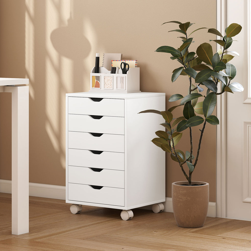 Caisson de Bureau Mobile 6 Tiroirs Silencieux, Support d'Imprimante, Poignées Encastrées, 40 x 35 x 63 cm, blanc-7