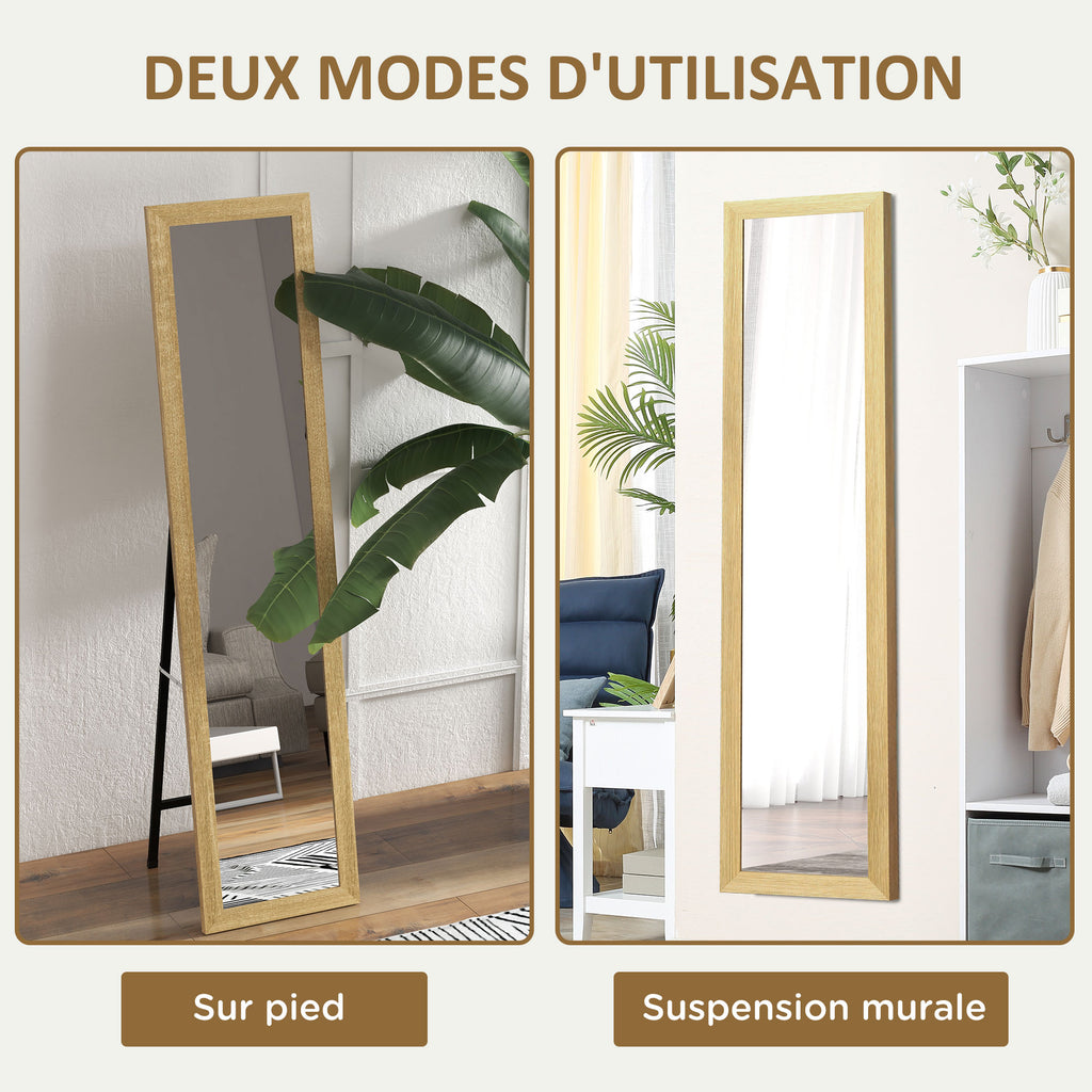 Miroir sur pied mural ou à poser rectangulaire avec cadre en bois pour salon chambre à coucher 37 x 155 cm marron clair-4