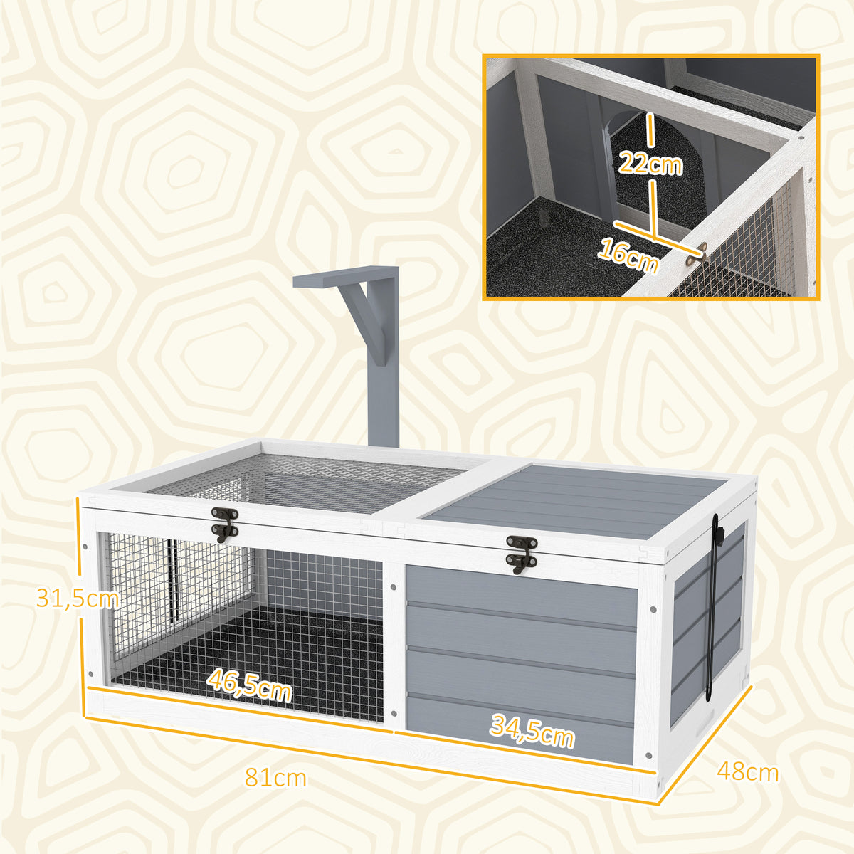 Maison enclos cage pour petit animal tortue avec 2 espaces support de lampe 81 x 48 x 31,5 cm gris-2