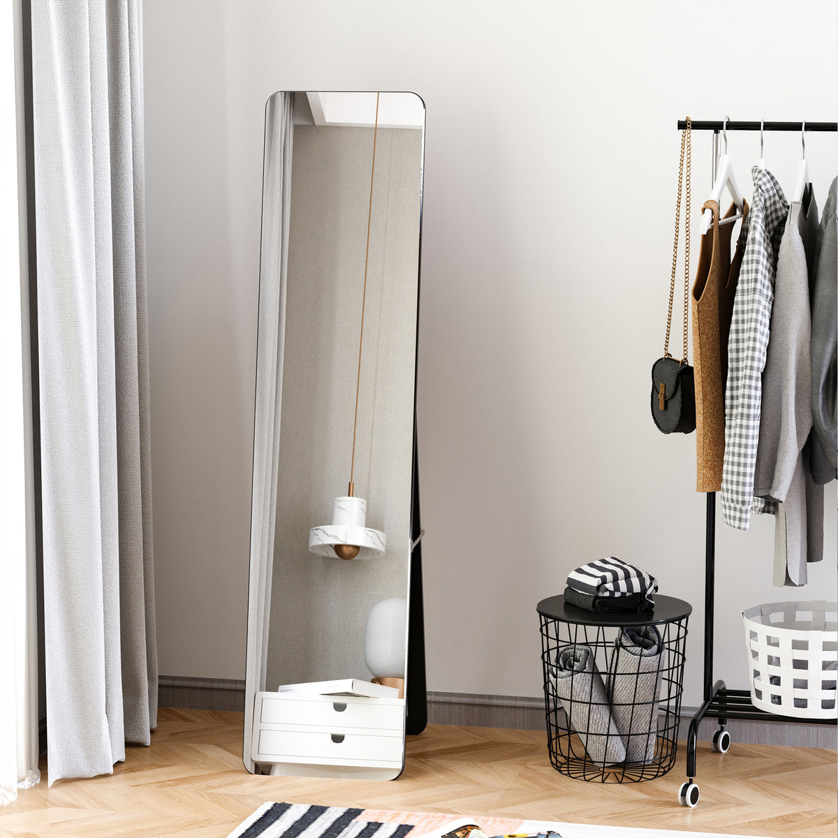 Miroir sur Pied et Mural rectangulaire dim. 37L x 43l x 156H cm MDF Aspect Noir-9