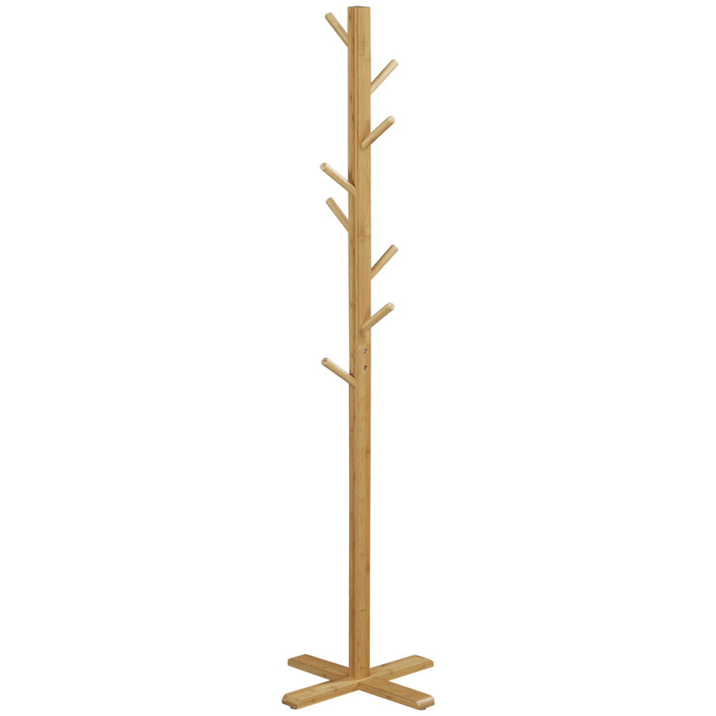 Portemanteau en bambou, portant à vêtements avec 8 patères, pour couloir, chambre, buanderie, bois naturel-0