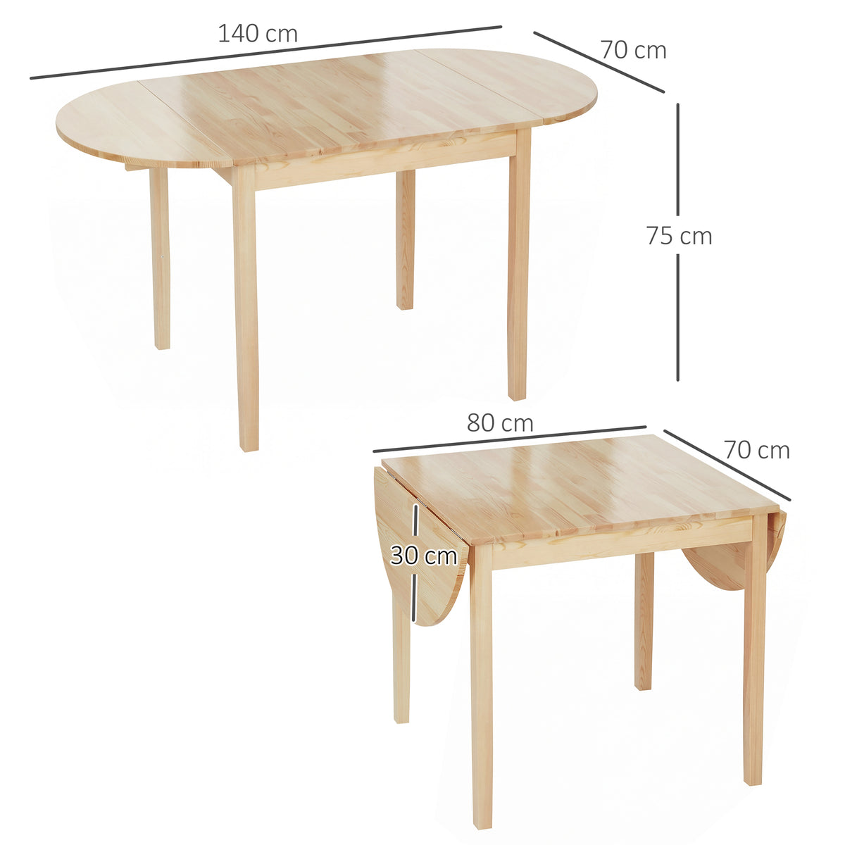 Table de salle à manger pliante ovale en bois massif 2 abattants peu encombrante 140L x 70l x 75H cm-2