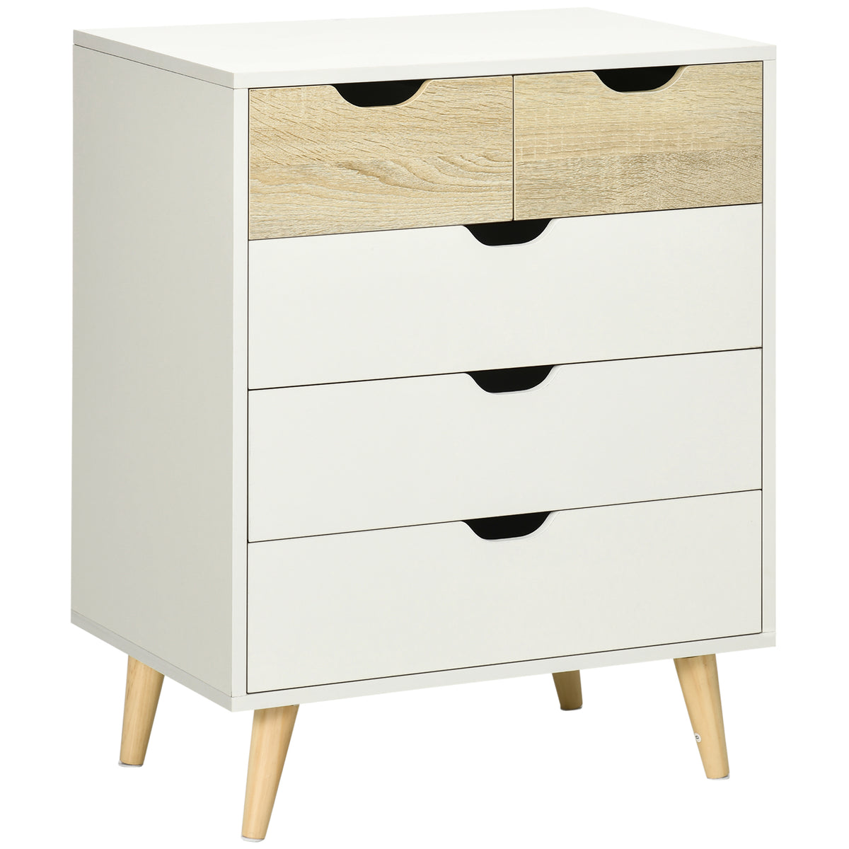 Commode 5 tiroirs meuble de rangement 4 pieds biseautés - bois, 60 x 40 x 77,5 cm, blanc-0
