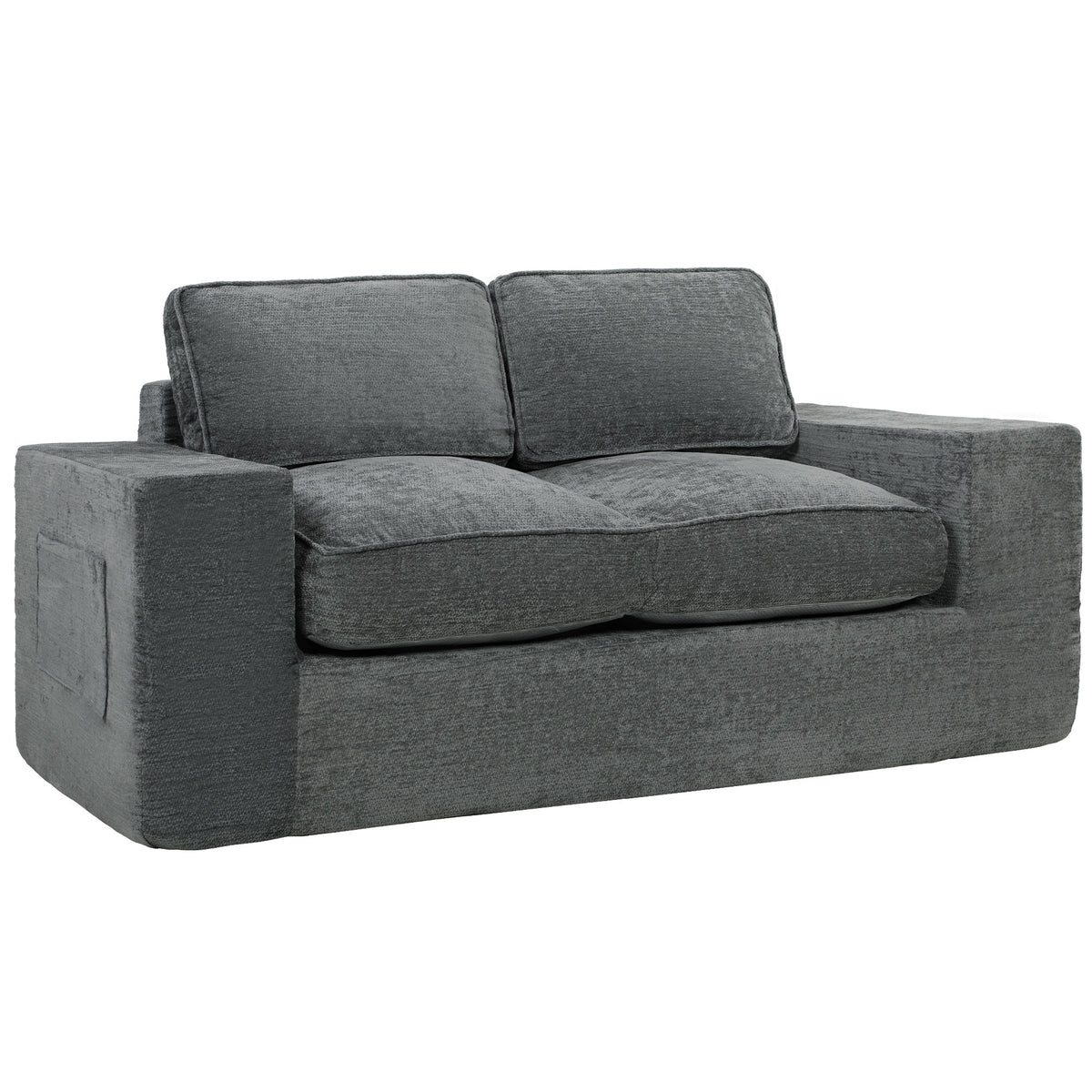 Canapé 2 Places en Chenille, Canapé de Salon 156 cm, Assise et Accoudoirs Larges Rembourrées, 2 Oreillers, Gris-0