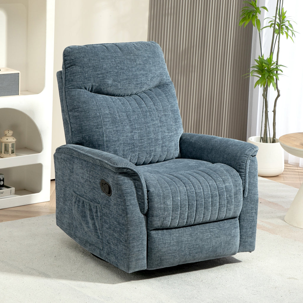 Fauteuil inclinable manuel pivotant avec repose-pieds rétractable, dossier réglable, bleu-1