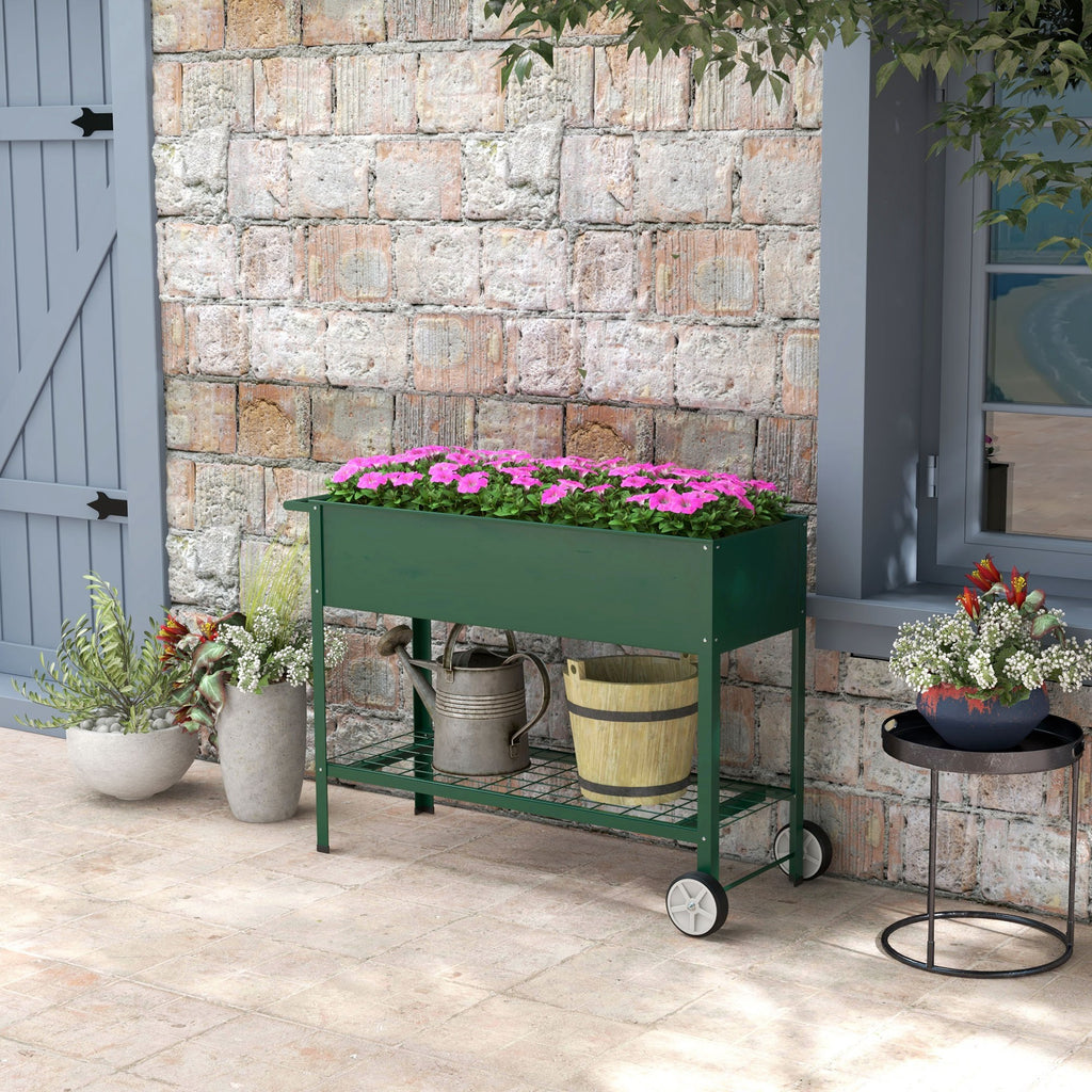 Jardinière sur Pieds Potager dim. 109L x 44l x 80H cm étagère 2 Roues + Insert d'irrigation métal Vert-9