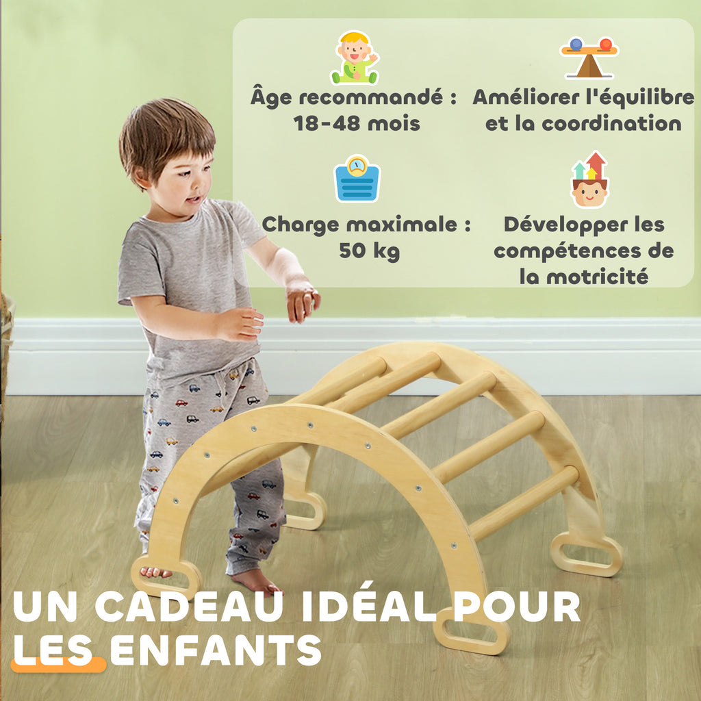 Arche escalade enfants bascule en bois d'intérieur pour garçons & filles, tout-petits de 18 à 48 mois, bois naturel-6