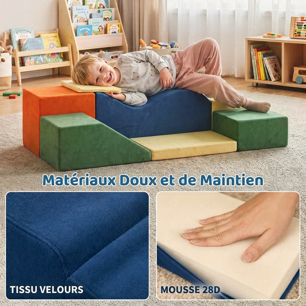 Parcours Motricité Bébé 6PCS, Module Motricité Bébé en Mousse, Housse en Velours, Base Antidérapante, Multicolore-5