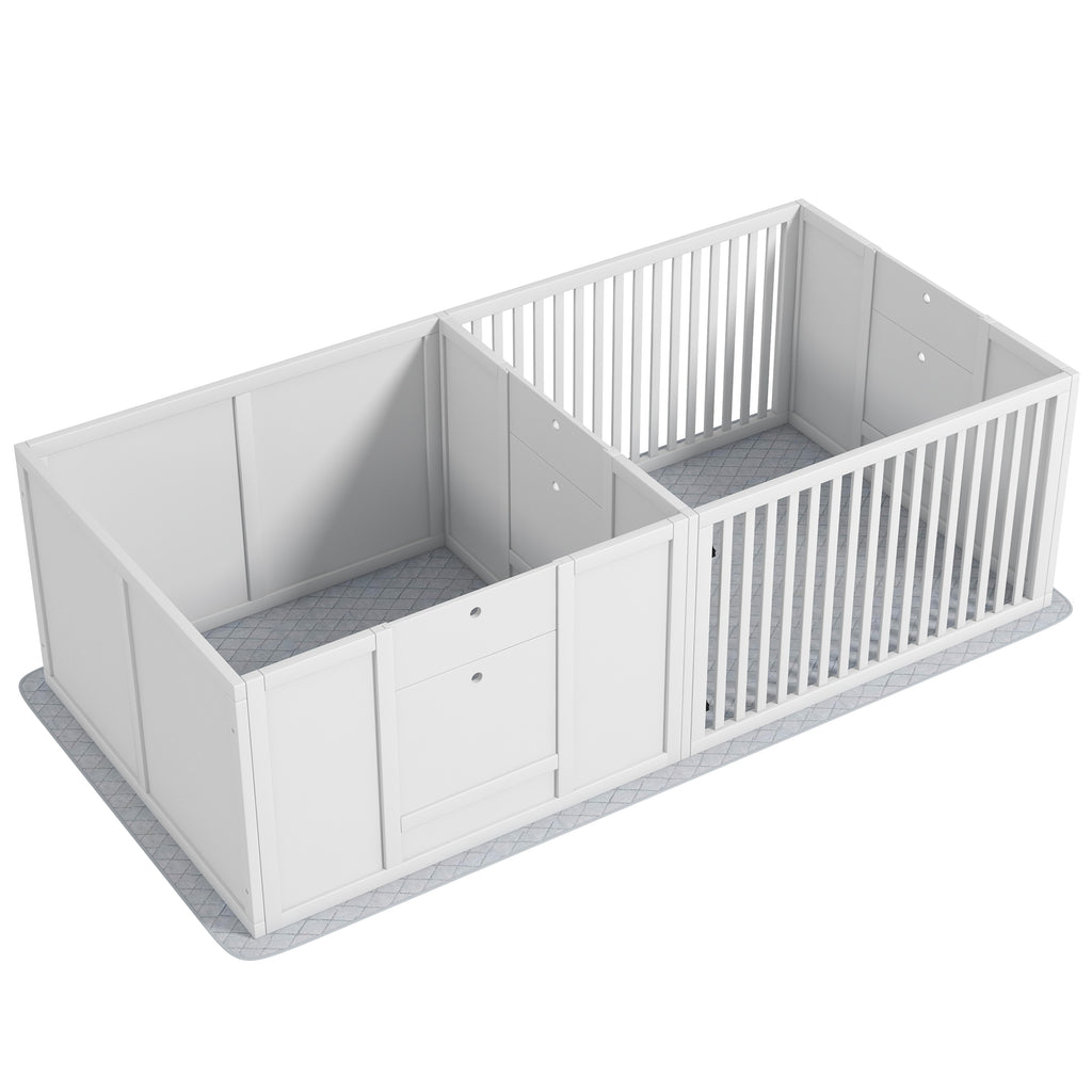 Boîte de mise bas pour chiens et chiots, parc de mise bas pour chiens porte à hauteur réglable 166 x 80 x 50 cm, blanc-0