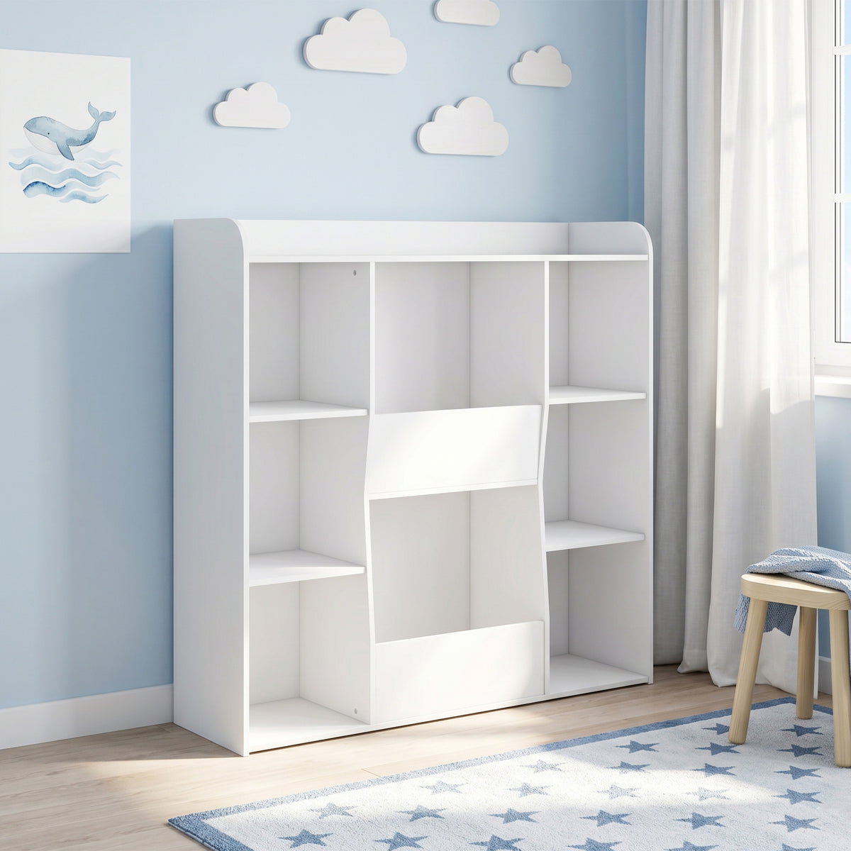 Meuble rangement enfant, bibliothèque enfants avec 8 compartiments et étagère supérieure, 104 x 29 x 101,5 cm, blanc-1