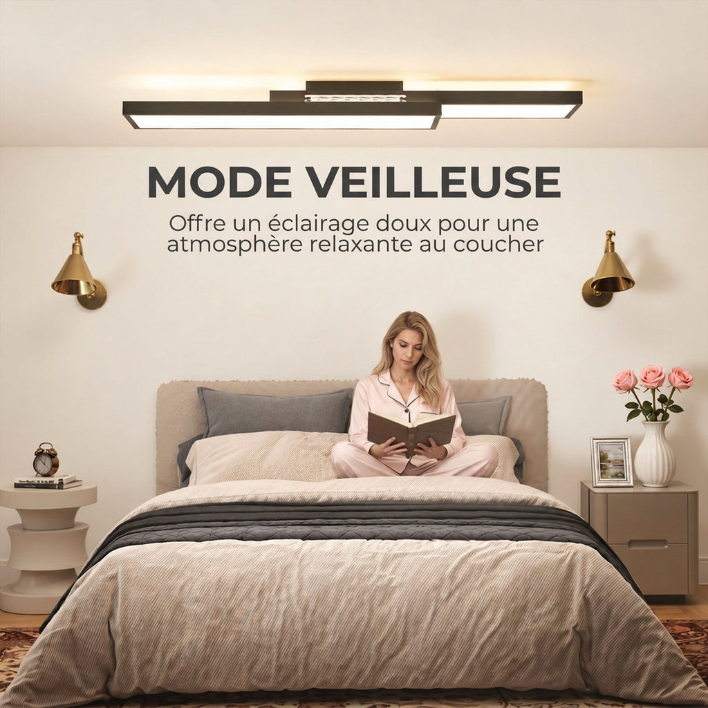 Plafonnier LED rectangle 43W, luminaire plafonnier 3000-6000K, 4600LM, télécommande, 70 x 30 cm, noir-4