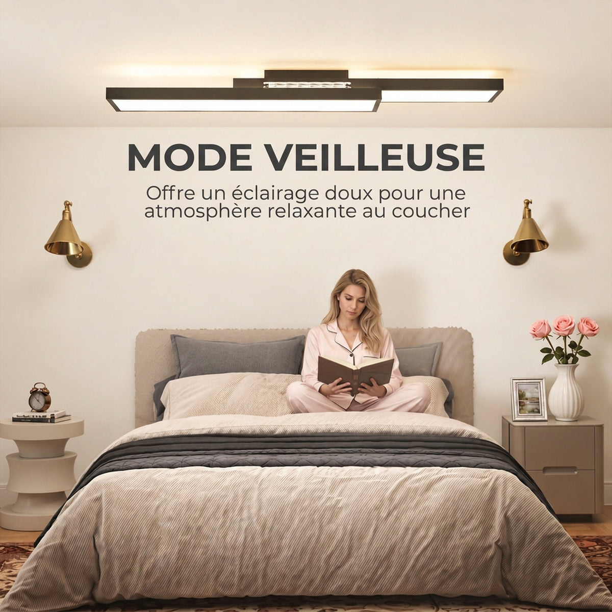 Plafonnier LED rectangle 43W, luminaire plafonnier 3000-6000K, 4600LM, télécommande, 70 x 30 cm, noir-4
