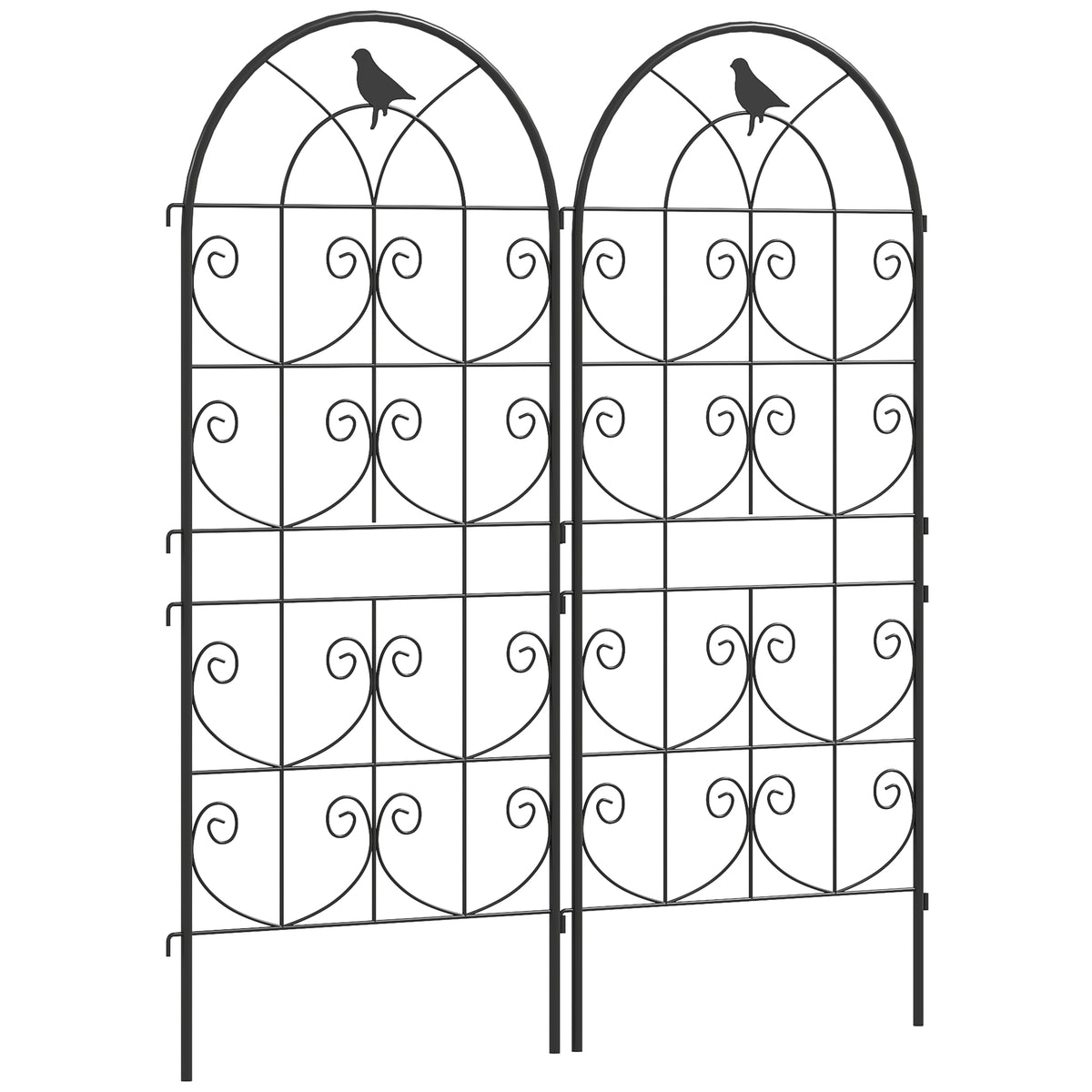 Support pour plantes grimpantes avec oiseaux lot de 2 treillis de jardin pour légume vigne fleur métal 50 x 120 cm noir-0