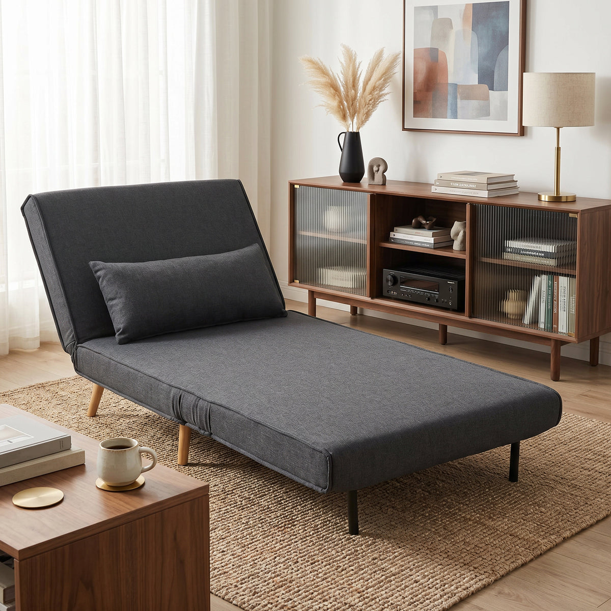 Canapé-lit 1 place avec dossier réglable, coussin inclus et pieds pliables charge 120 kg gris-1