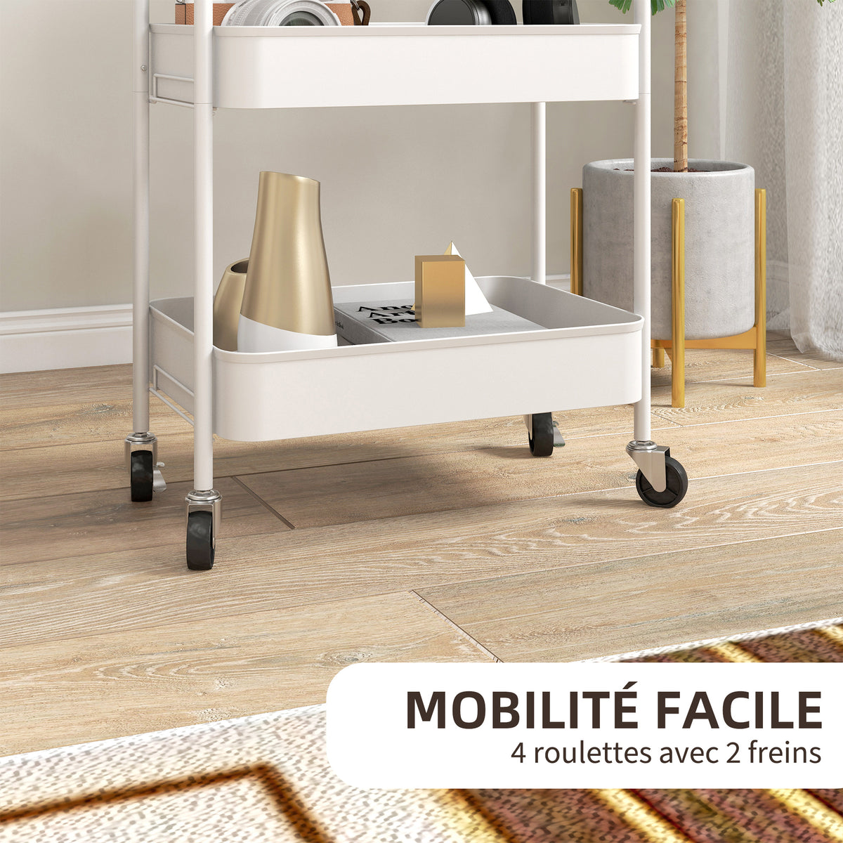 Desserte chariot de rangement en acier chariot de service à roulettes 3 plateaux ajourés 45 x 30,6 x 79 cm blanc-4