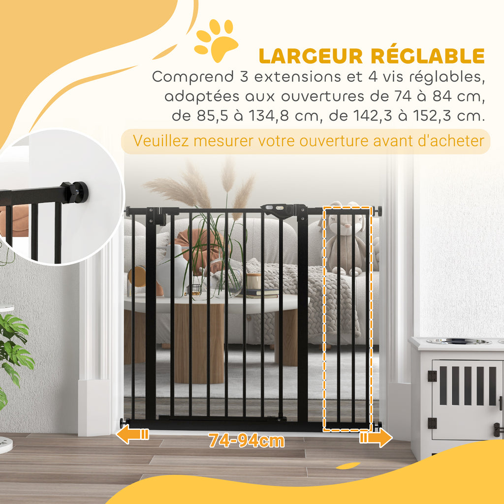 Barrière de sécurité animaux porte fermeture automatique système de double verrouillage sans perçage 1 extension noir-6
