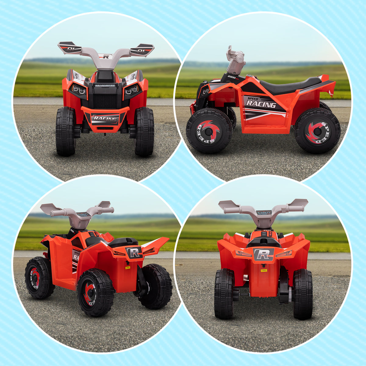 Quad électrique pour enfants véhicule à batterie 6V avec marche avant et arrière 70L x 41,5l x 48,5H cm Rouge-6