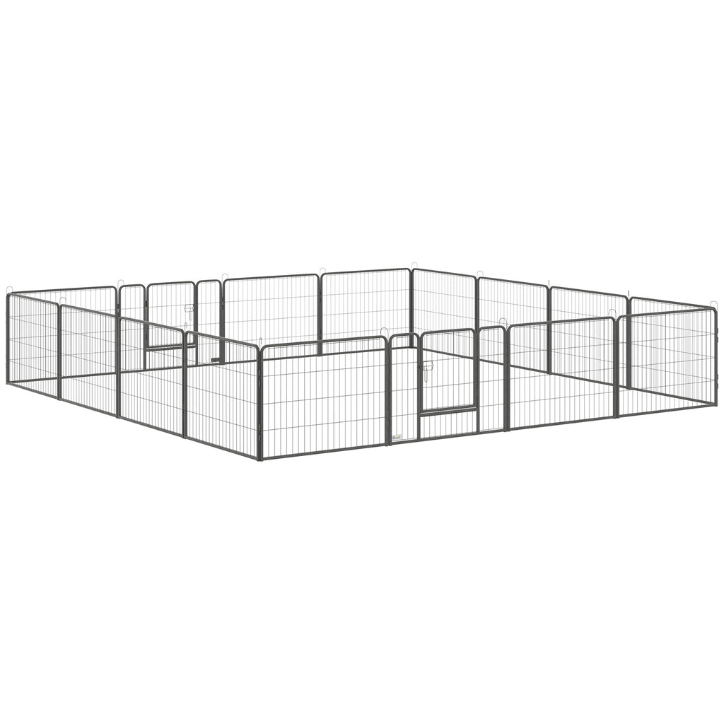 Parc pour chien, enclos chien 16 panneaux modulable et pliable, portable en acier avec portes 80 x 60 gris-0
