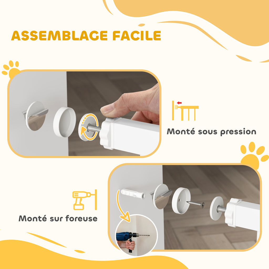 Barrière de sécurité chien système de double verrouillage montage par pression ou perçage largeur 76-104 cm blanc-4