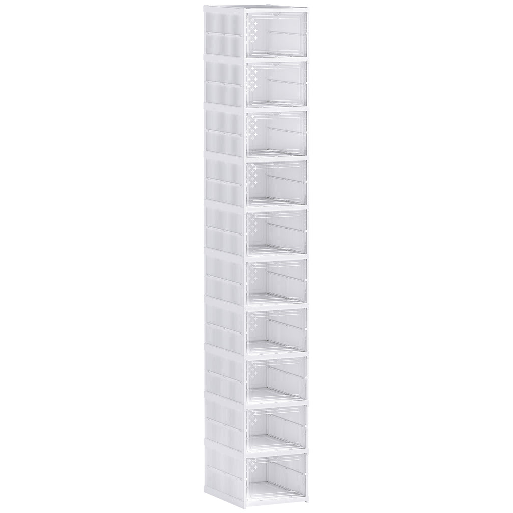 Lot de 10 boîtes à chaussures pliables en plastique empilables avec couvercles, pour pointure jusqu'à 43, blanc-0
