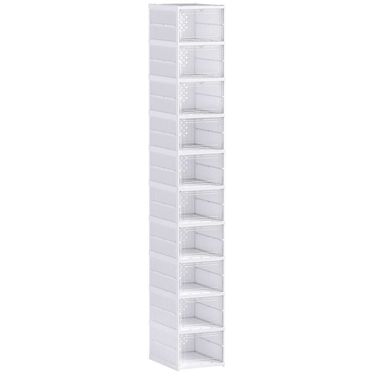 Lot de 10 boîtes à chaussures pliables en plastique empilables avec couvercles, pour pointure jusqu'à 43, blanc-0
