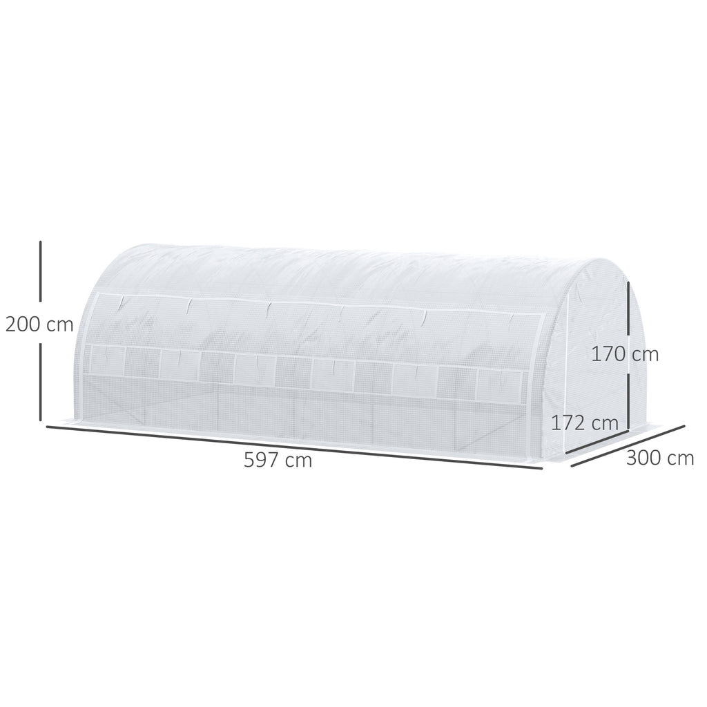 Serre de jardin 18 m² 6L x 3l x 2H m avec porte + parois latérales zippées enroulables, 12 fenêtres, acier PE-2