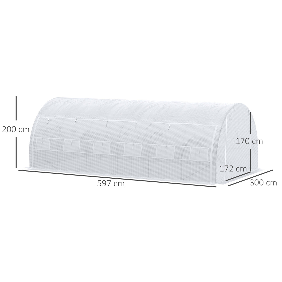 Serre de jardin 18 m² 6L x 3l x 2H m avec porte + parois latérales zippées enroulables, 12 fenêtres, acier PE-2