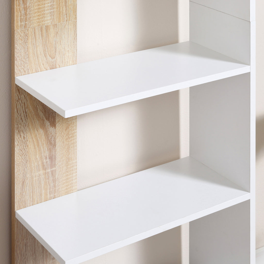 Bibliothèque Étagère de Rangement avec 5 Compartiments Ouverts Design Simple Moderne Blanc et Chêne-8